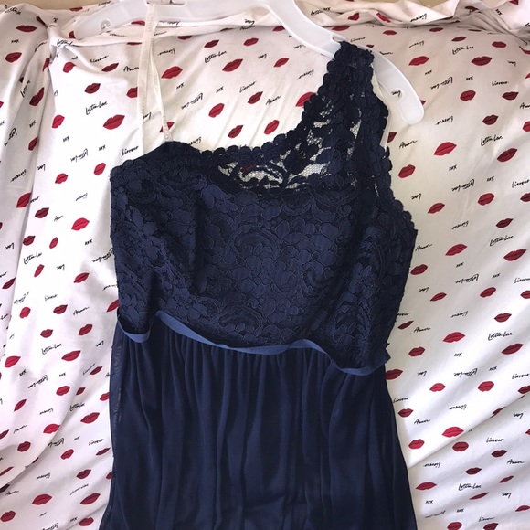 David’s bridal dark blue one shoulder maxi 👗 10 - Picture 2 of 5